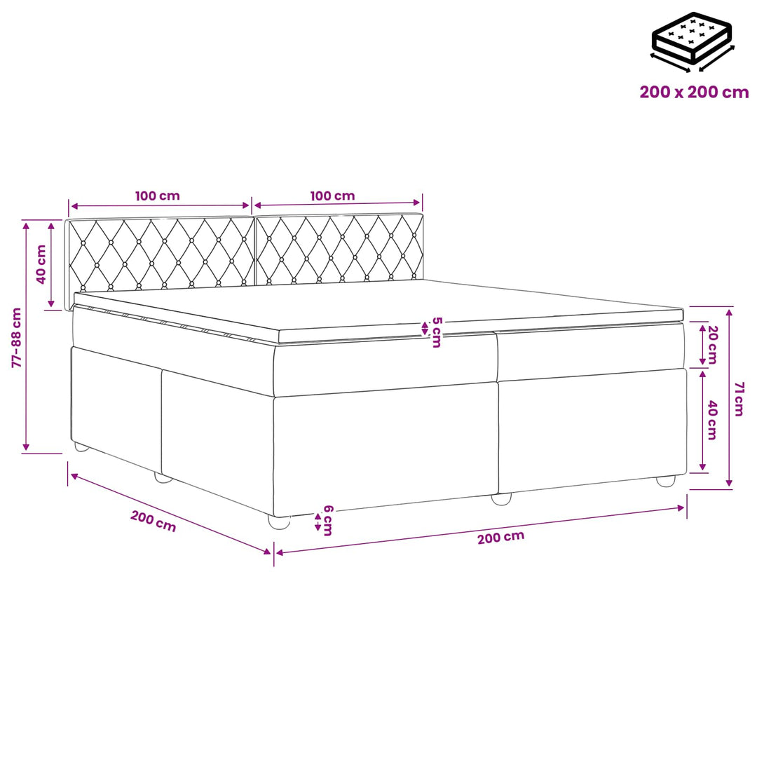 Boxmadras med topmadras Lysegrå 200 x 200 cm Fløjl