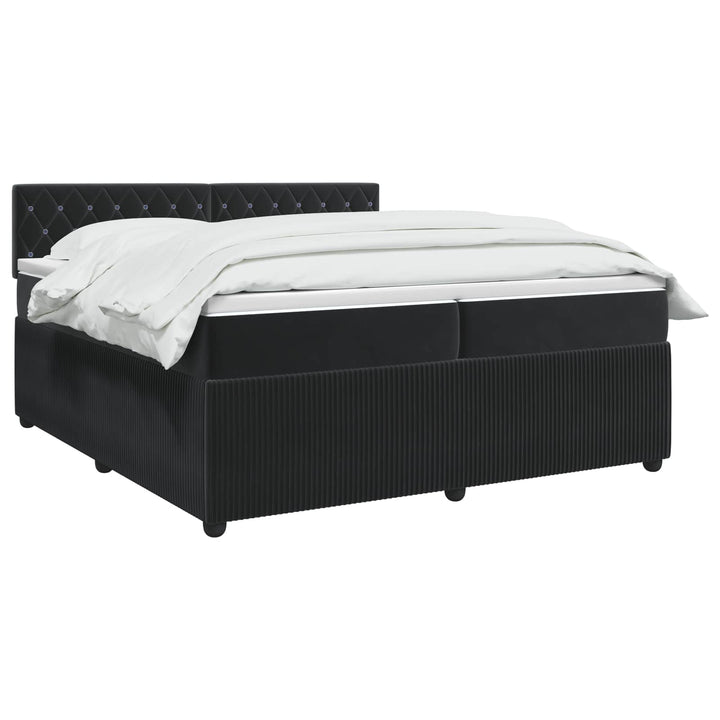 Boxmadras med topmadras med hovedgærde Sort 200 x 200 cm Fløjl