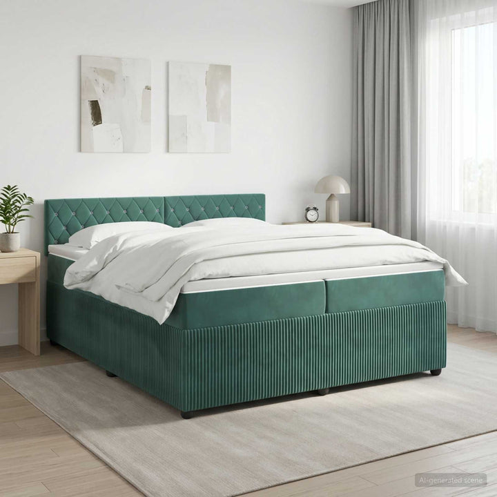 Boxmadras med topmadras Mørkegrøn 200 x 200 cm Fløjl