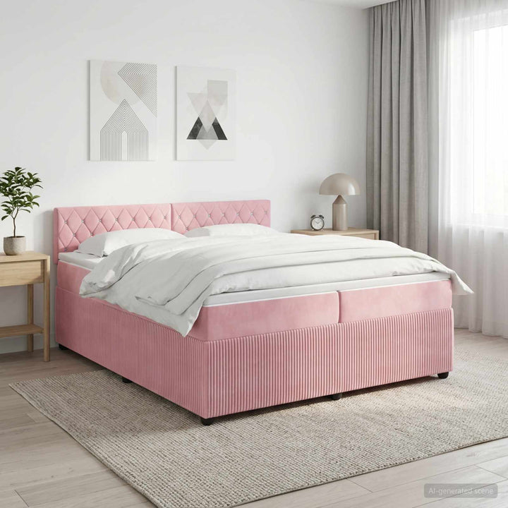 Boxmadras med topmadras Lyserød 200 x 200 cm Fløjl
