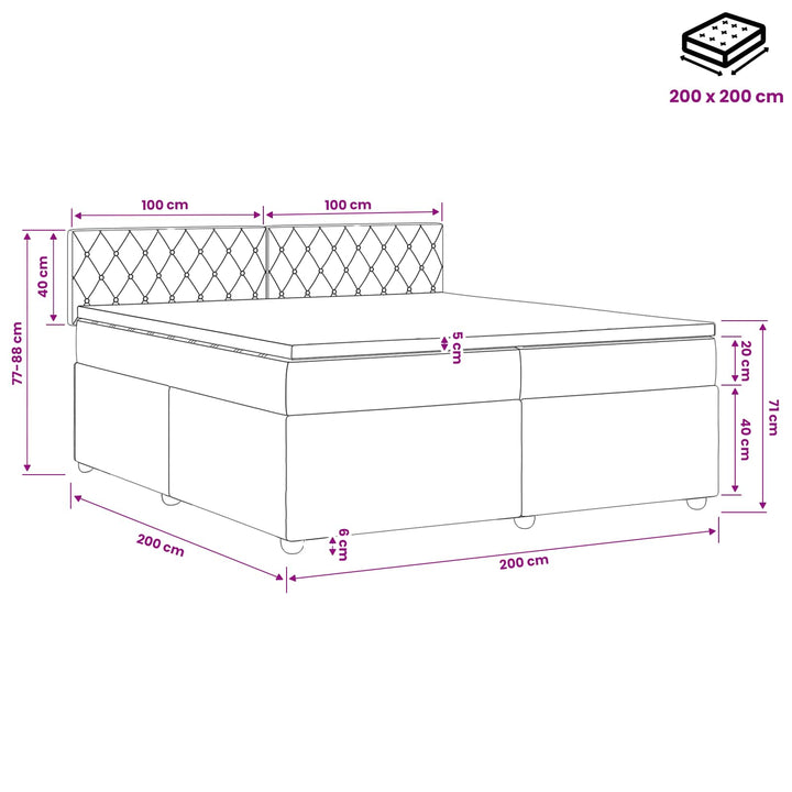 Boxmadras med topmadras Lyserød 200 x 200 cm Fløjl