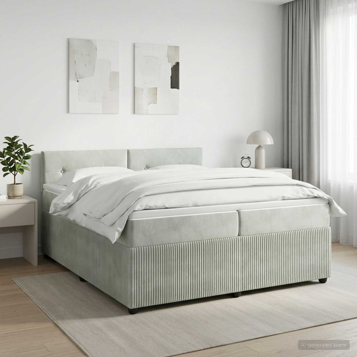 Boxmadras med topmadras Lysegrå 200 x 200 cm Fløjl