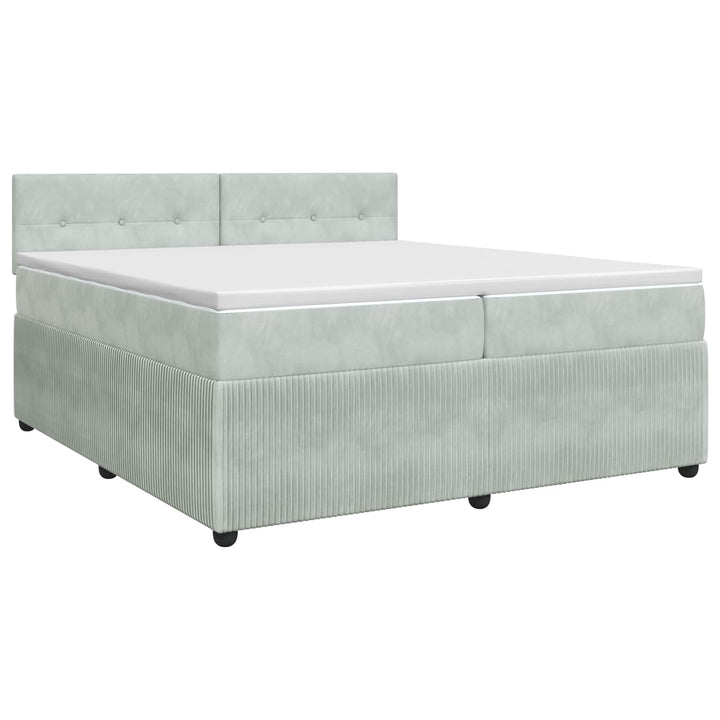 Boxmadras med topmadras Lysegrå 200 x 200 cm Fløjl