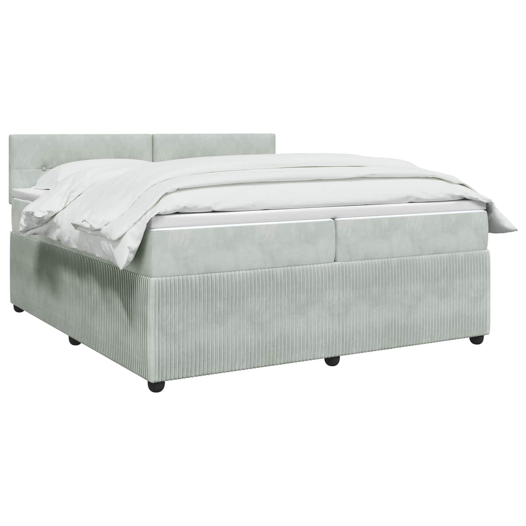 Boxmadras med topmadras Lysegrå 200 x 200 cm Fløjl