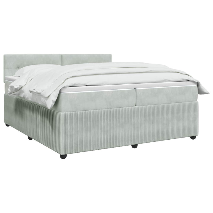 Boxmadras med topmadras Lysegrå 200 x 200 cm Fløjl