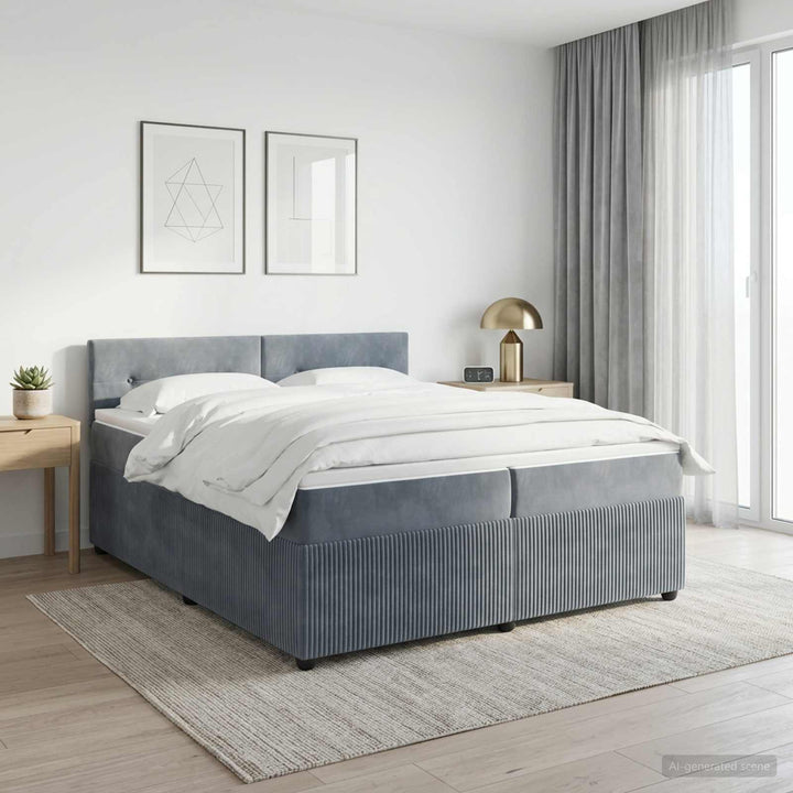 Boxmadras med topmadras Mørkegrå 200 x 200 cm Fløjl
