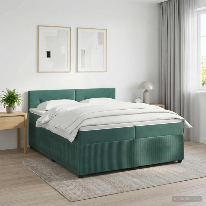 Boxmadras med topmadras Mørkegrøn 200 x 200 cm Fløjl