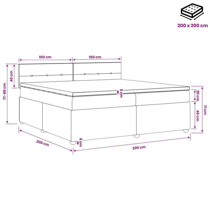 Boxmadras med topmadras Mørkegrøn 200 x 200 cm Fløjl