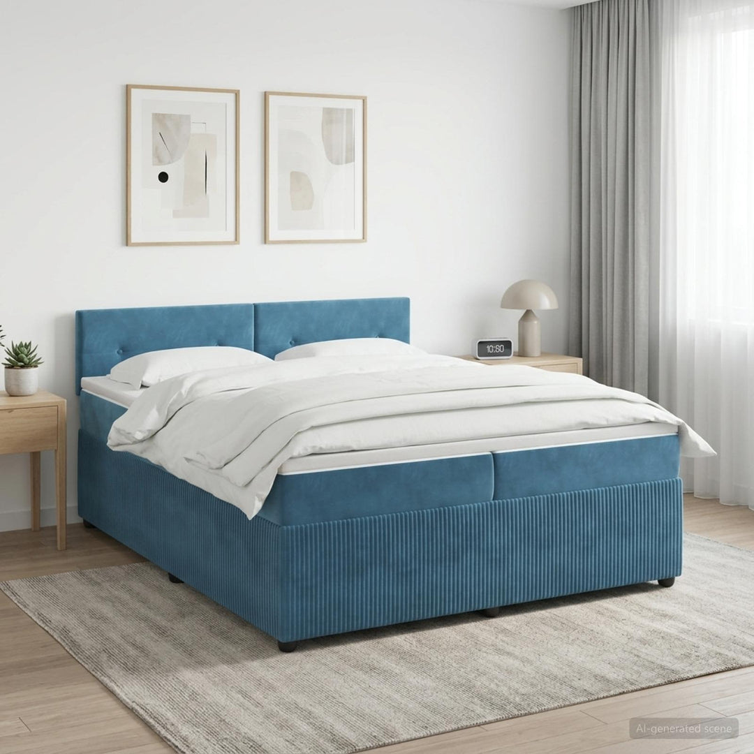 Boxmadras med topmadras Mørk blå 200 x 200 cm Fløjl