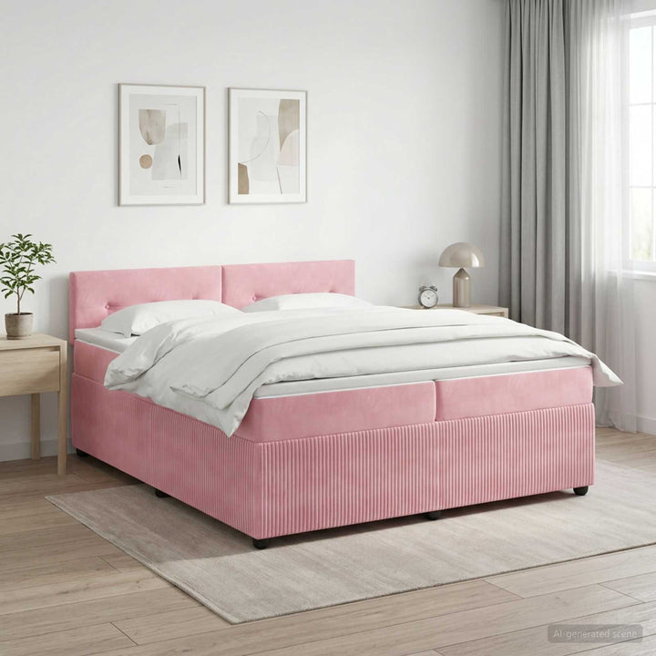 Boxmadras med topmadras Lyserød 200 x 200 cm Fløjl