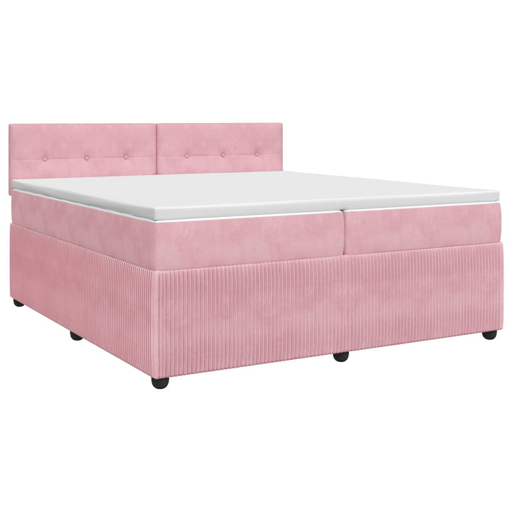 Boxmadras med topmadras Lyserød 200 x 200 cm Fløjl