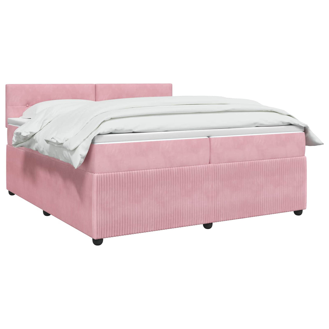 Boxmadras med topmadras Lyserød 200 x 200 cm Fløjl
