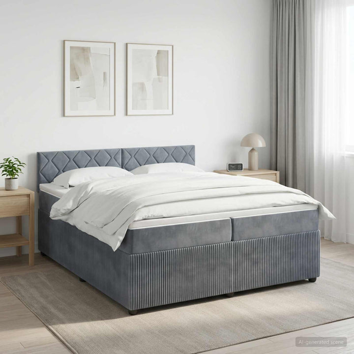 Boxmadras med topmadras Mørkegrå 200 x 200 cm Fløjl