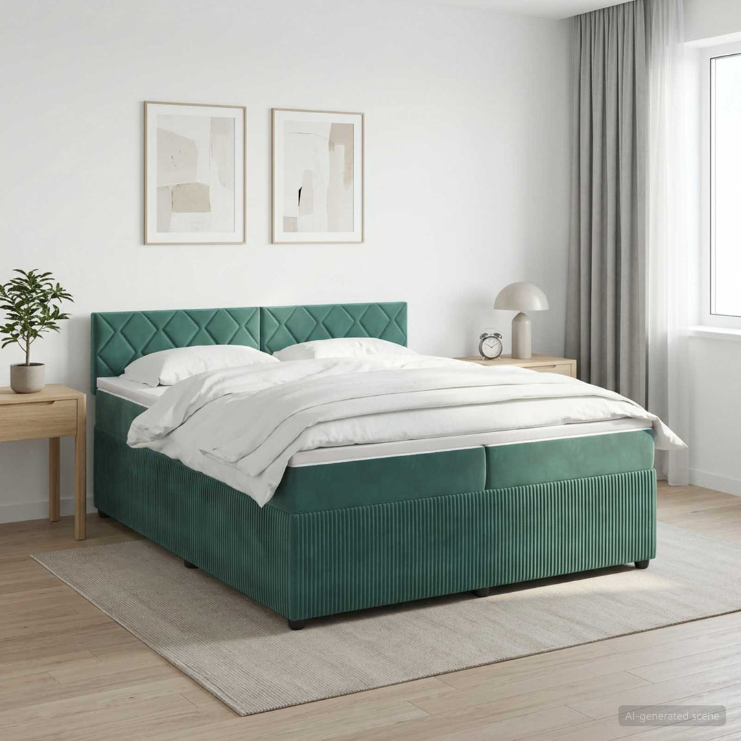 Boxmadras med topmadras Mørkegrøn 200 x 200 cm Fløjl