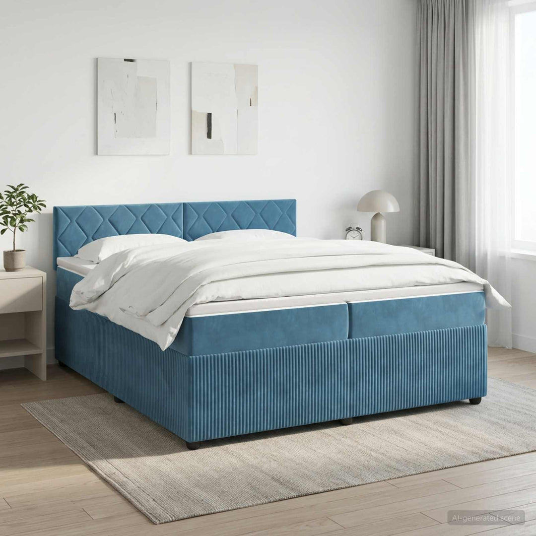 Boxmadras med topmadras Mørk blå 200 x 200 cm Fløjl
