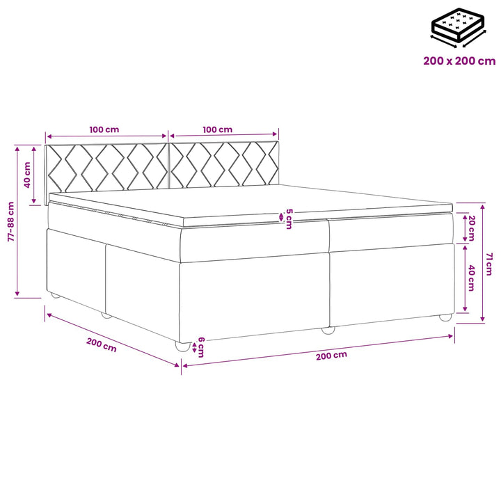 Boxmadras med topmadras Mørk blå 200 x 200 cm Fløjl