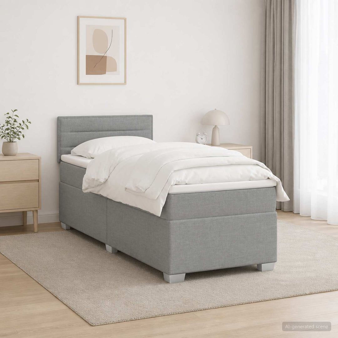 Box Spring Seng med Madras og LED Lysegrå 80 x 200 cm Stof