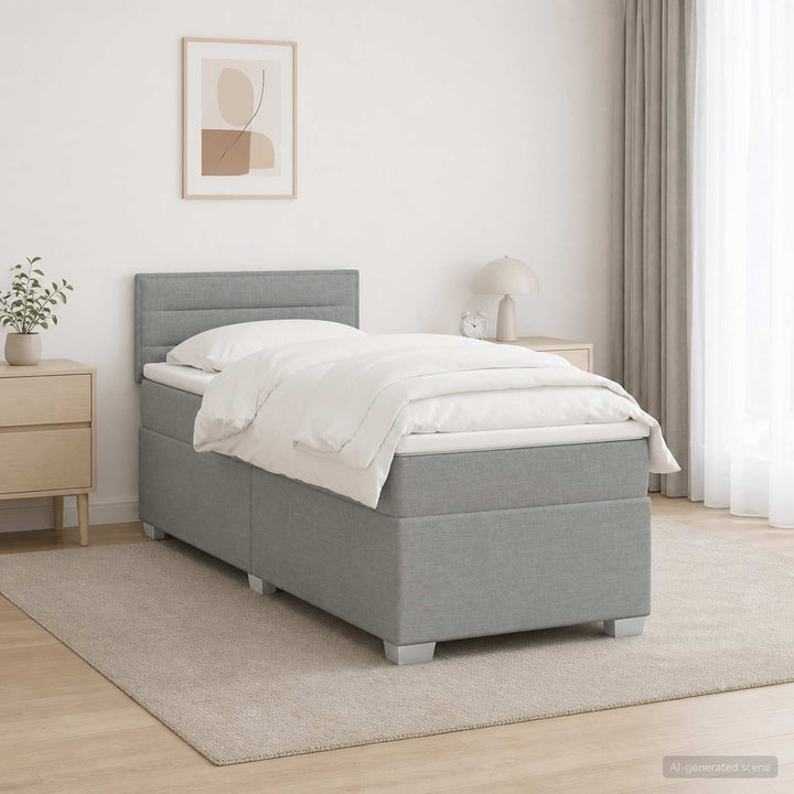 Box Spring Seng med Madras og LED Lysegrå 80 x 200 cm Stof