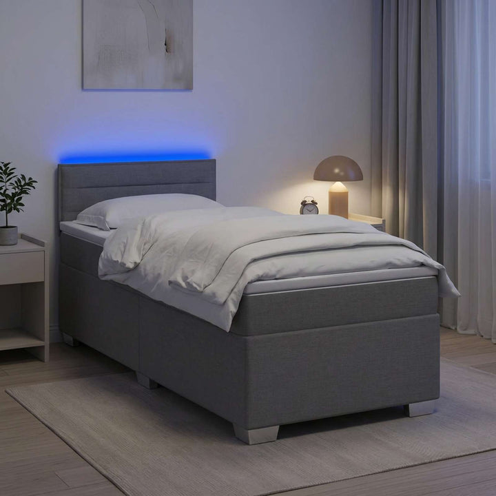 Box Spring Seng med Madras og LED Lysegrå 80 x 200 cm Stof