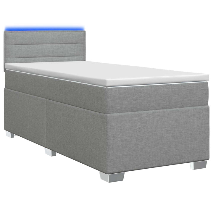 Box Spring Seng med Madras og LED Lysegrå 80 x 200 cm Stof