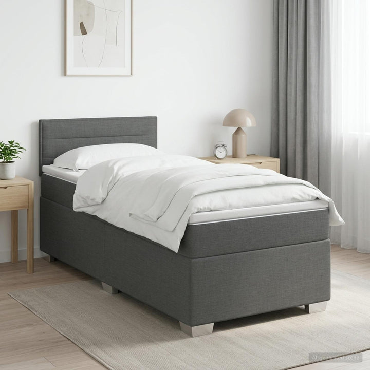 Box Spring Seng med Madras og LED Mørkegrå 90 x 200 cm Stof