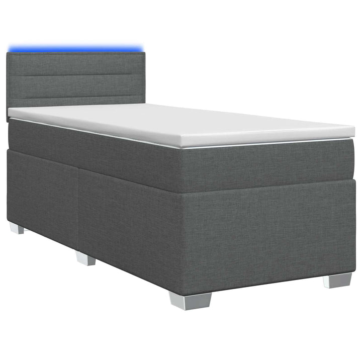 Box Spring Seng med Madras og LED Mørkegrå 80 x 200 cm Stof