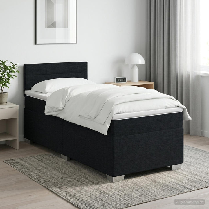 Box Spring Seng med Madras og LED Sort 100 x 200 cm Stof