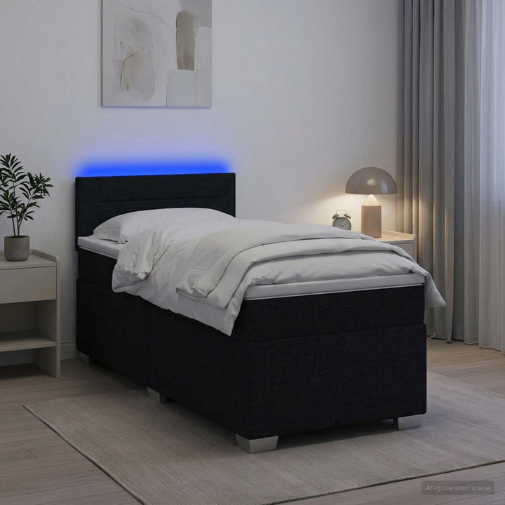 Box Spring Seng med Madras og LED Sort 100 x 200 cm Stof