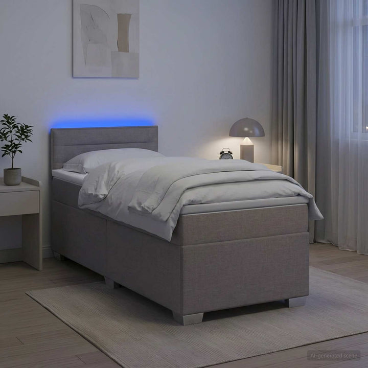 Box Spring Seng med Madras og LED Gråbrun 80 x 200 cm Stof