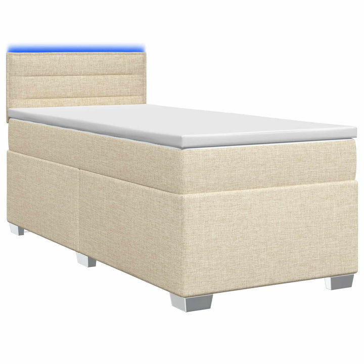 Box Spring Seng med Madras og LED Cremefarvet 80 x 200 cm Stof