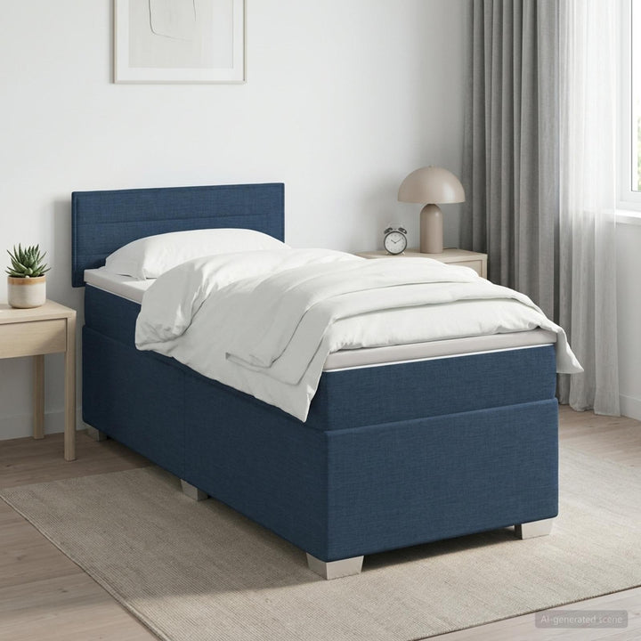 Box Spring Seng med Madras og LED Blå 100 x 200 cm Stof
