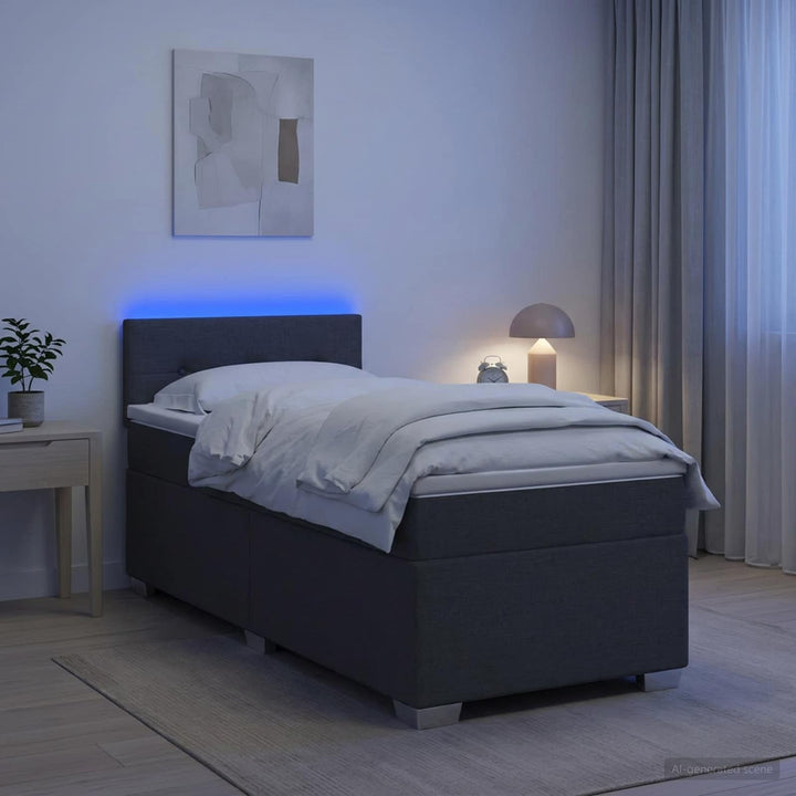 Box Spring Seng med Madras og LED Mørkegrå 80 x 200 cm Stof