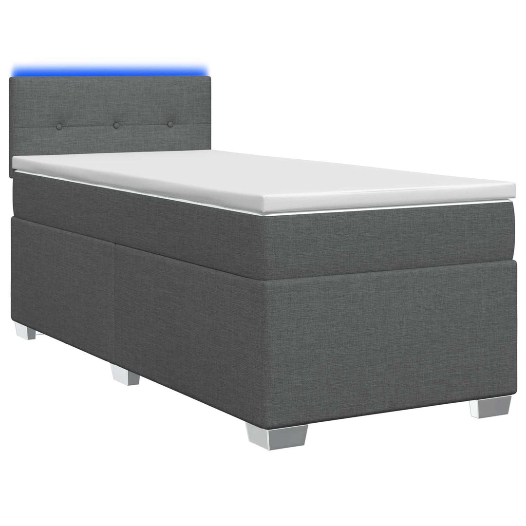 Box Spring Seng med Madras og LED Mørkegrå 80 x 200 cm Stof