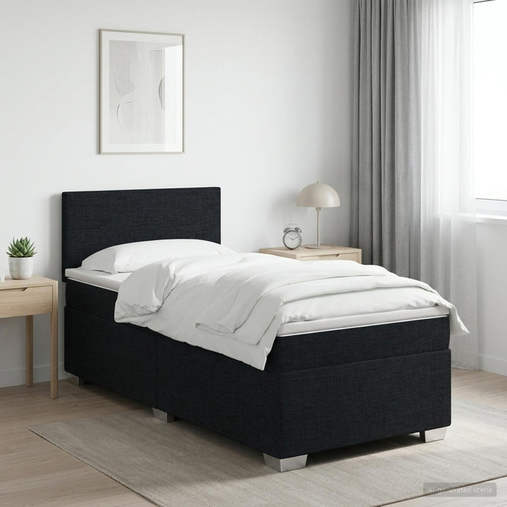 Box Spring Seng med Madras og LED Sort 80 x 200 cm Stof
