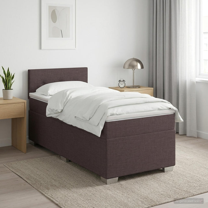 Box Spring Seng med Madras og LED Mørk Brun 100 x 200 cm Stof