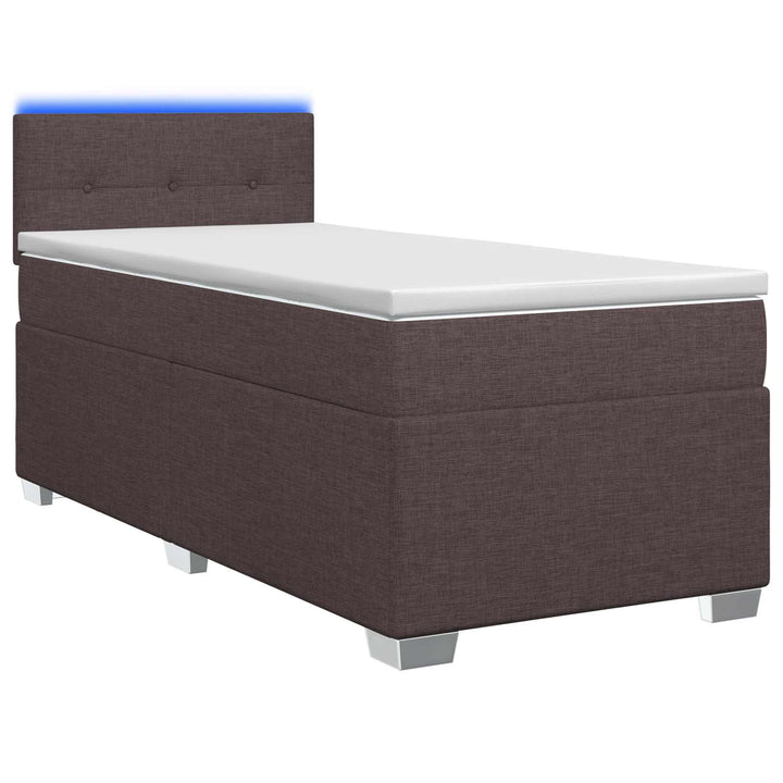 Box Spring Seng med Madras og LED Mørk Brun 80 x 200 cm Stof