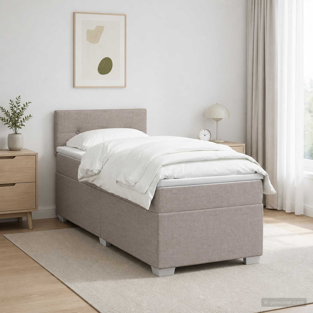 Box Spring Seng med Madras og LED Gråbrun 90 x 190 cm Stof