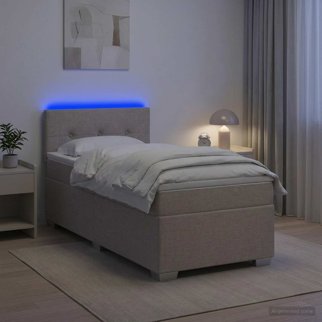 Box Spring Seng med Madras og LED Gråbrun 100 x 200 cm Stof