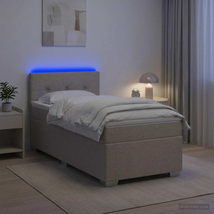 Box Spring Seng med Madras og LED Gråbrun 100 x 200 cm Stof