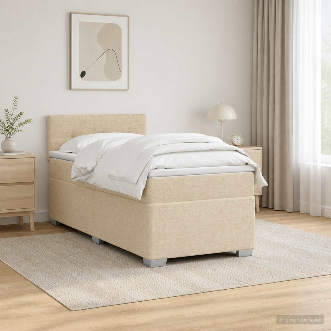 Box Spring Seng med Madras og LED Cremefarvet 100 x 200 cm Stof