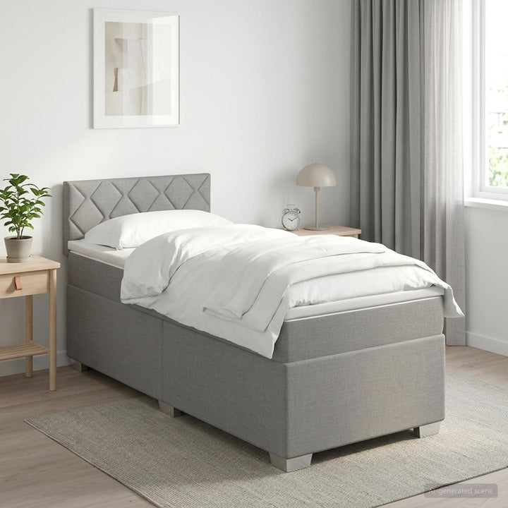 Box Spring Seng med Madras og LED Lysegrå 90 x 190 cm Stof