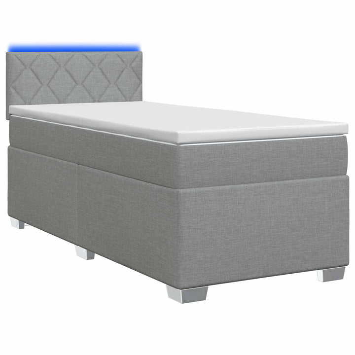 Box Spring Seng med Madras og LED Lysegrå 80 x 200 cm Stof