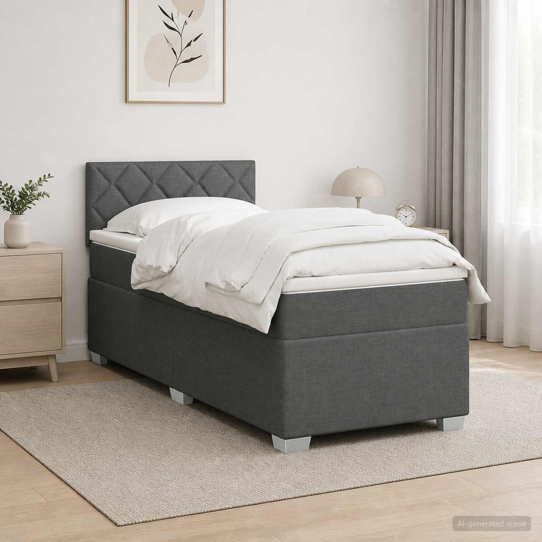 Box Spring Seng med Madras og LED Mørkegrå 80 x 200 cm Stof
