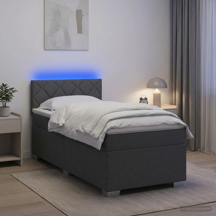 Box Spring Seng med Madras og LED Mørkegrå 80 x 200 cm Stof