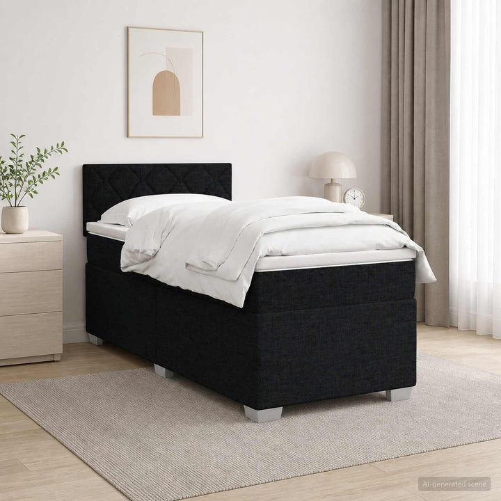Box Spring Seng med Madras og LED Sort 100 x 200 cm Stof