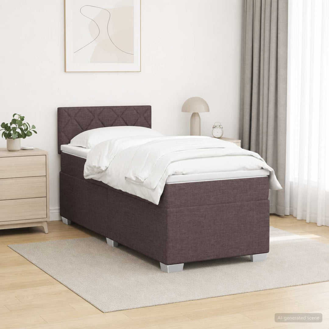 Box Spring Seng med Madras og LED Mørk Brun 80 x 200 cm Stof