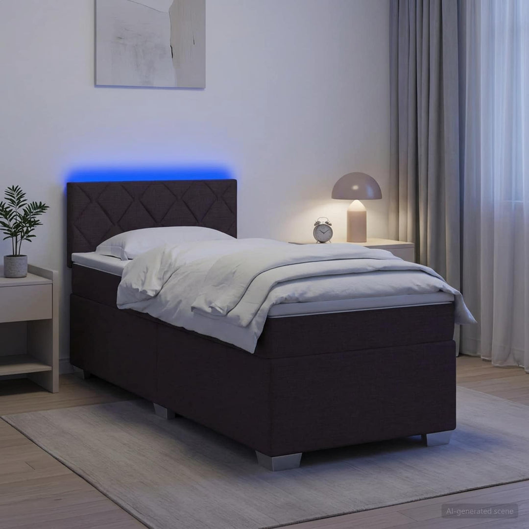 Box Spring Seng med Madras og LED Mørk Brun 80 x 200 cm Stof