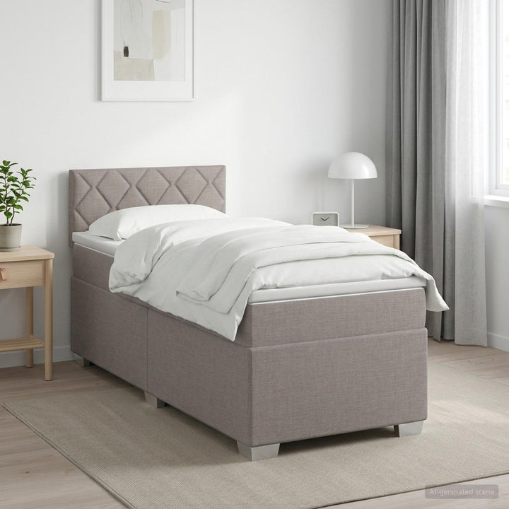 Box Spring Seng med Madras og LED Gråbrun 90 x 190 cm Stof