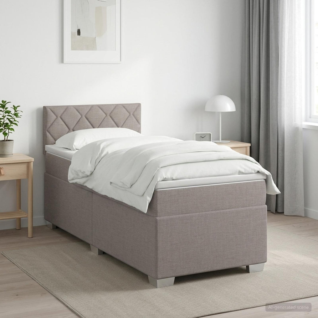 Box Spring Seng med Madras og LED Gråbrun 90 x 200 cm Stof