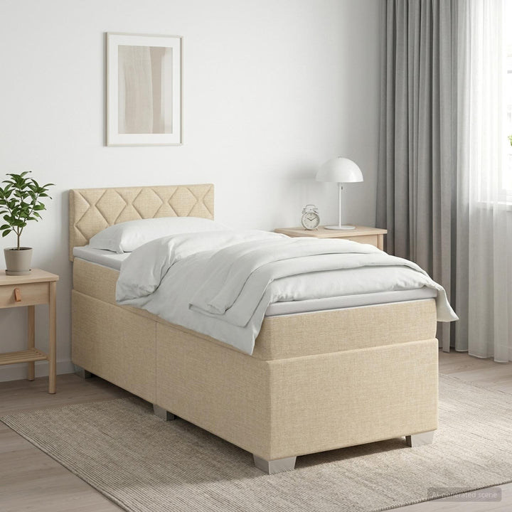 Box Spring Seng med Madras og LED Cremefarvet 80 x 200 cm Stof